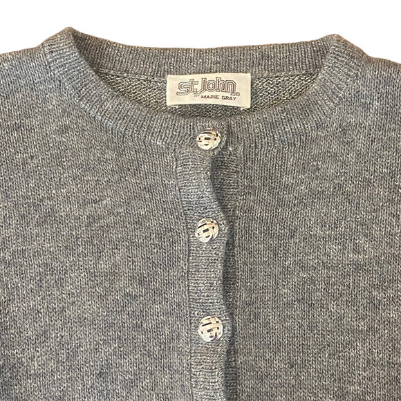 Vintage St. John Marie Gray Wool Peplum Button Pullover Sweater 14 - Picture 2 of 5